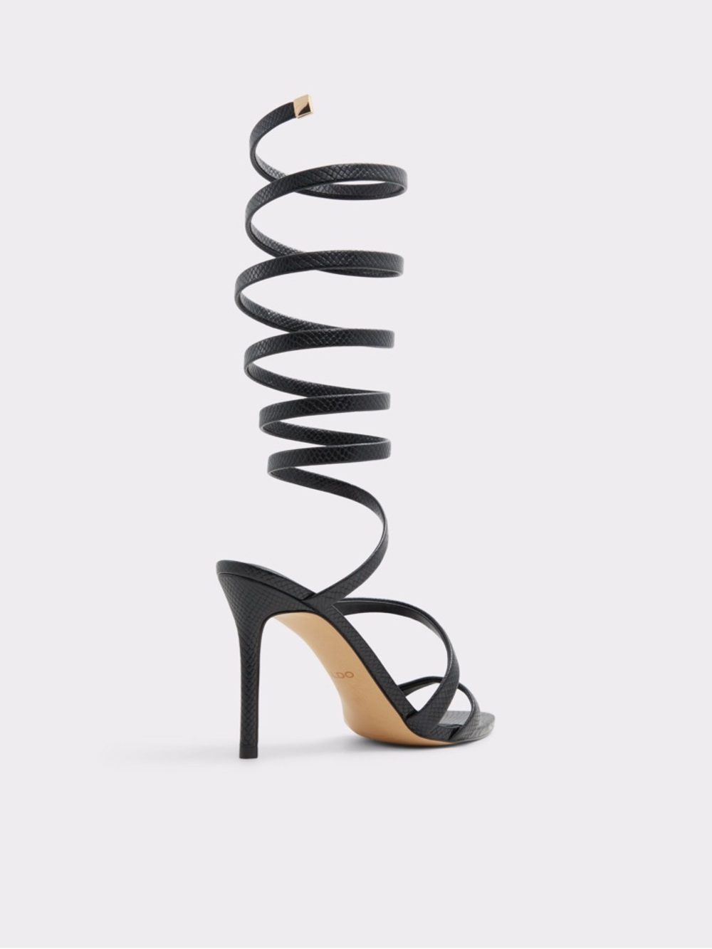 Aldo Black Metallic Spiral Wrap Strappy Heel